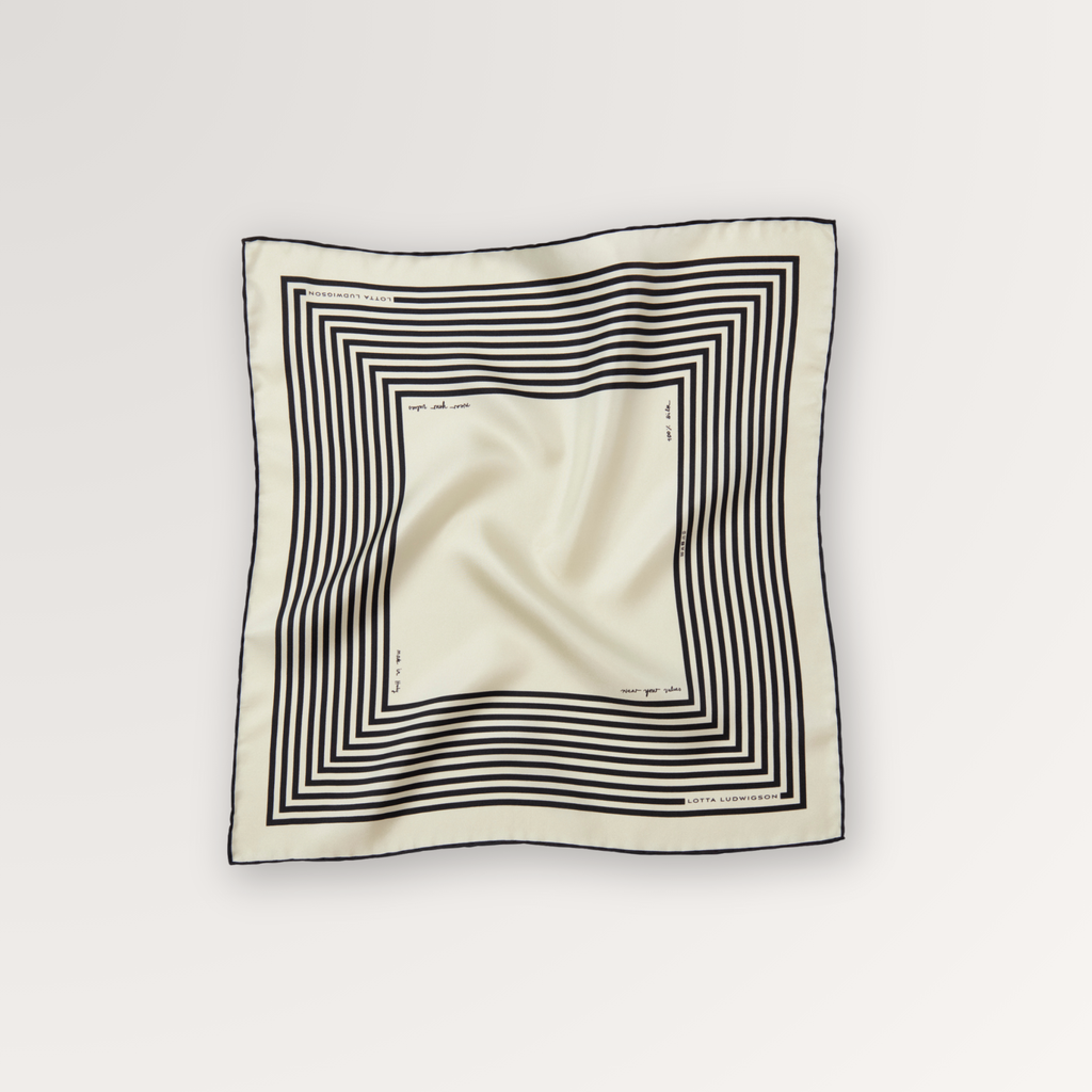 audrey silk scarf foulard carree black white stripes